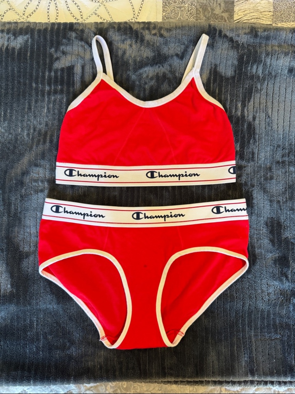 Champion Red and White Logo Cotton Sports Bra and Underwear M/M